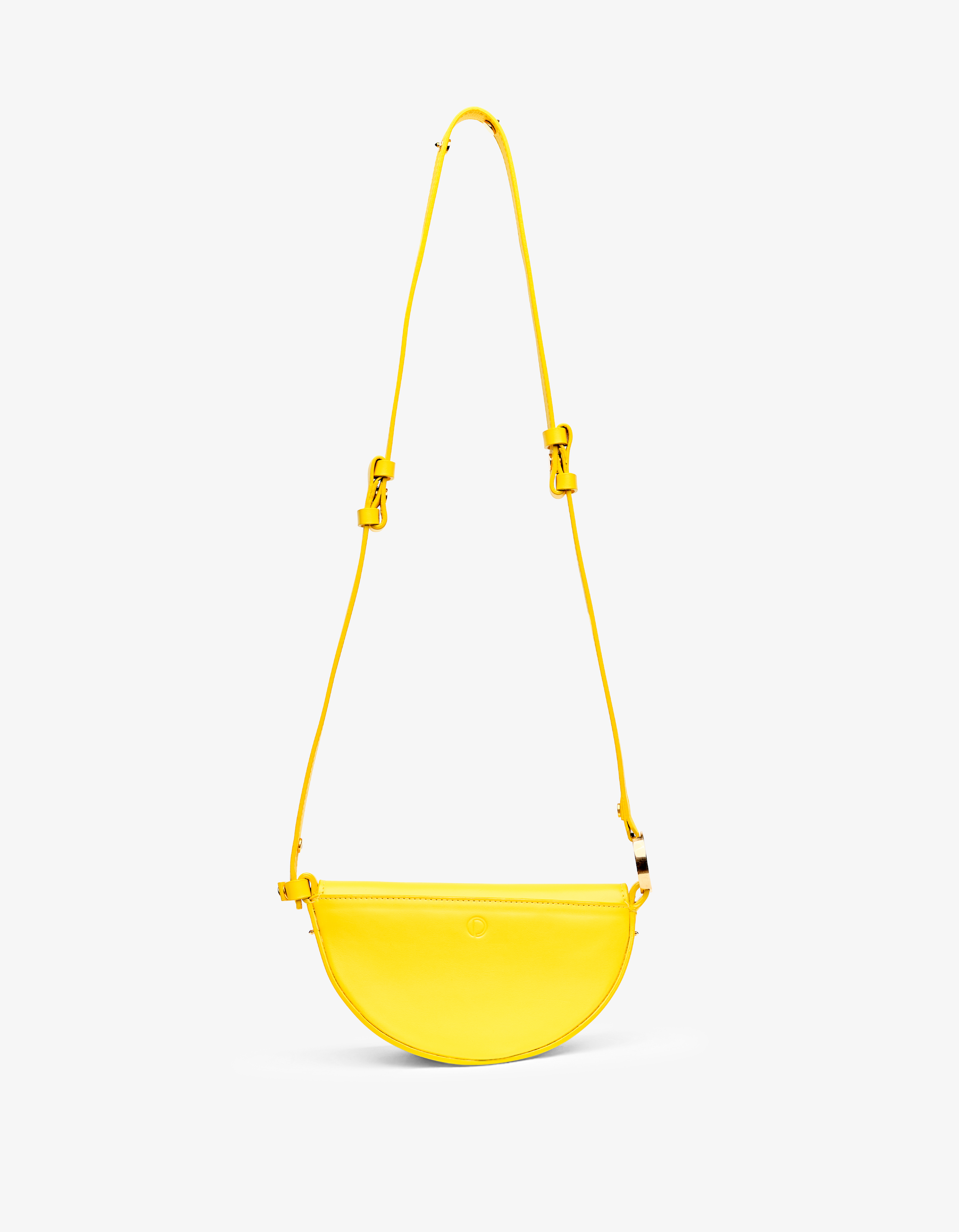Bold Mini Celeste handbag in canary Italian calfskin leather, minimalist architectural design, and polished hardware