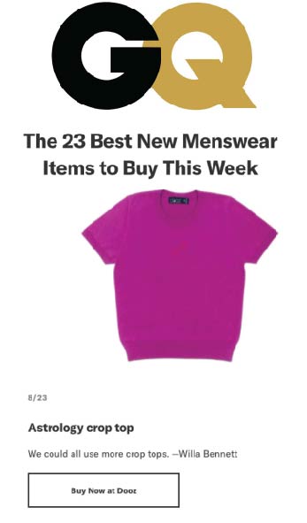 Dooz sagittarius zodiac sign knit top short sleeve sweater featured in GQ menswear
