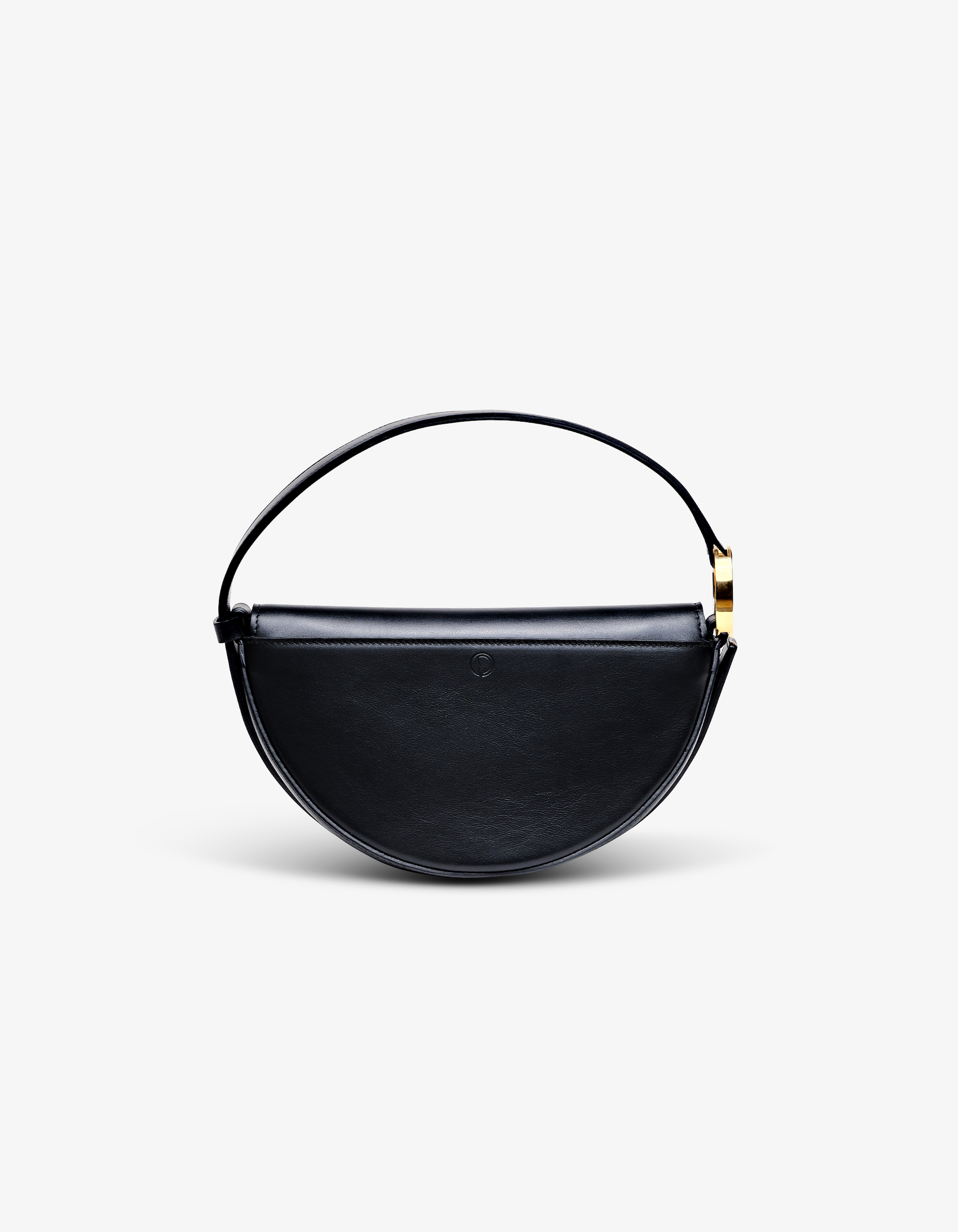 Dooz Celeste bag in classic black Italian leather, featuring sleek sculptural silhouette and versatile strap