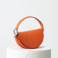 Dooz Leo celeste handbag womens half moon italian orange leather purse top handle