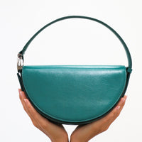 Dooz taurus celeste bag emerald green leather handbag half moon shape architectural design