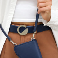 Dooz water sign element zip wallet detail navy blue and reversible leather belt