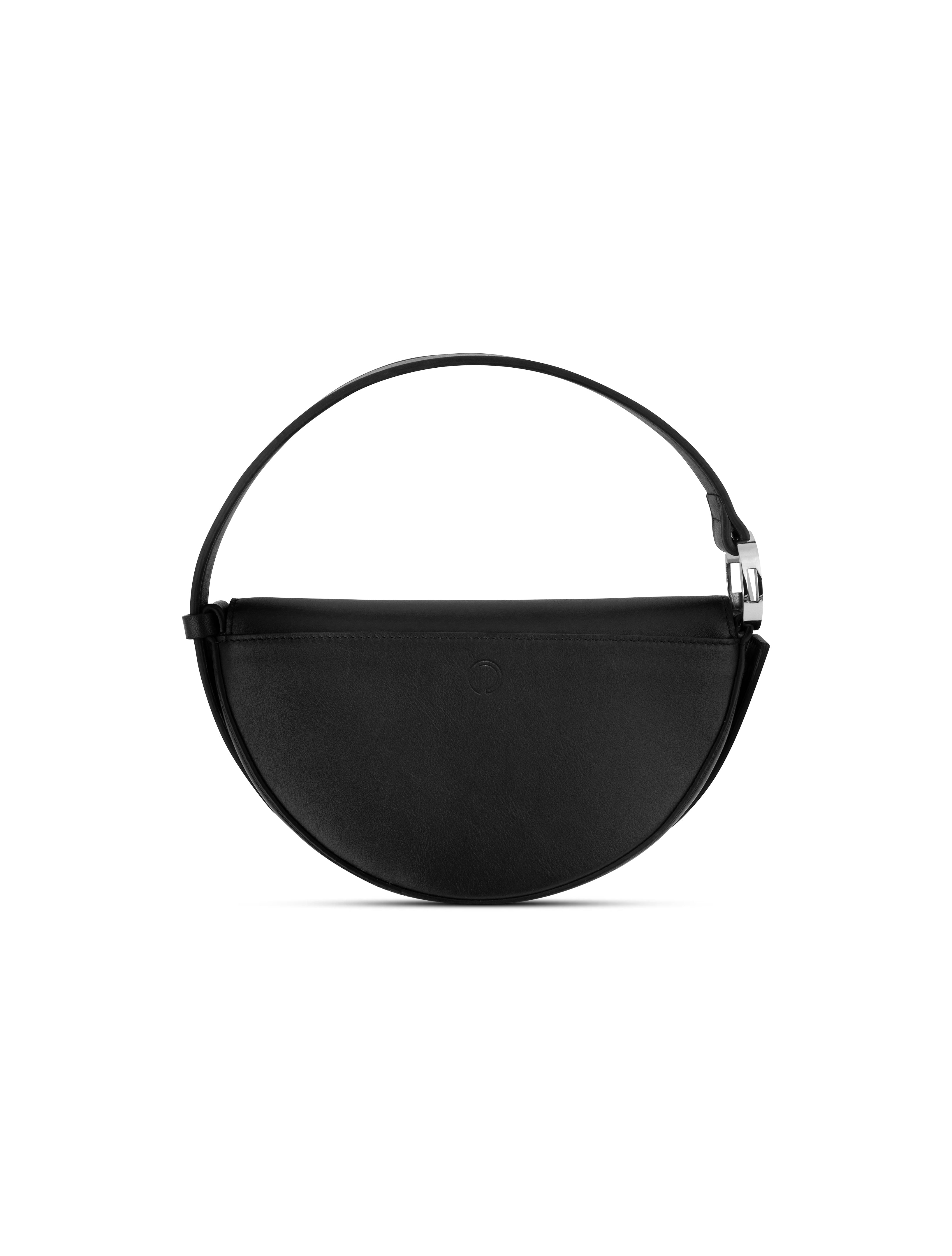 Dooz Celeste half moon circular handbag, where artistry meets craftsmanship, handmade in Los Angeles from Italian leather