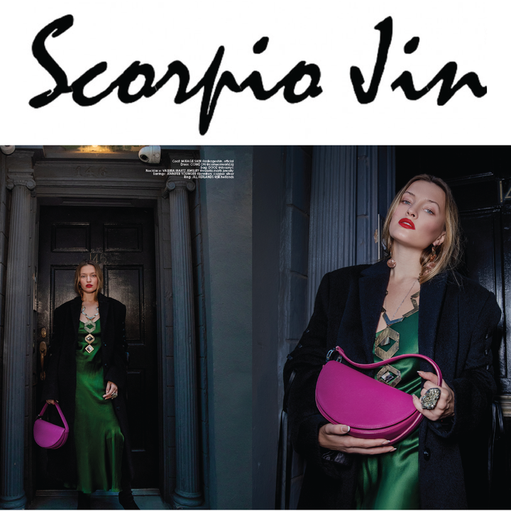 Dooz Sagittarius celeste bag hot pink fuchsia leather zodiac sign featured in Scorpio Jin magazine
