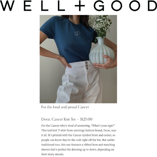 Dooz Cancer knitwear sweater cotton top featured in Well + Good cancer season gifts
