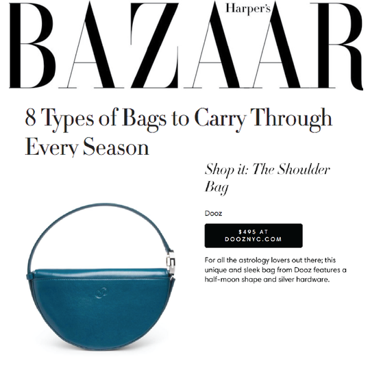Dooz Cancer Céleste Bag blue leather handbag featured in Harper's Bazaar 