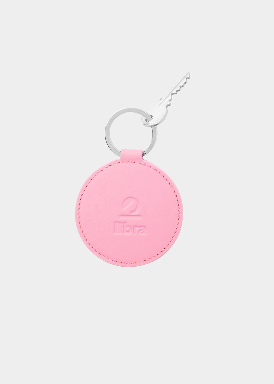 Dooz Libra blush pink leather keychain with embossed zodiac glyph and silver keyring