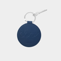 Dooz Scorpio navy leather keychain with embossed logo and silver keyring