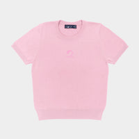 Dooz Libra blush pink cotton knit short sleeve sweater tee with flocked zodiac glyph