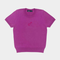 Dooz Sagittarius fuchsia cotton knit short sleeve sweater tee with zodiac glyph 