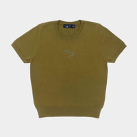 Dooz Capricorn olive green cotton knit short sleeve sweater tee with flocked zodiac glyph