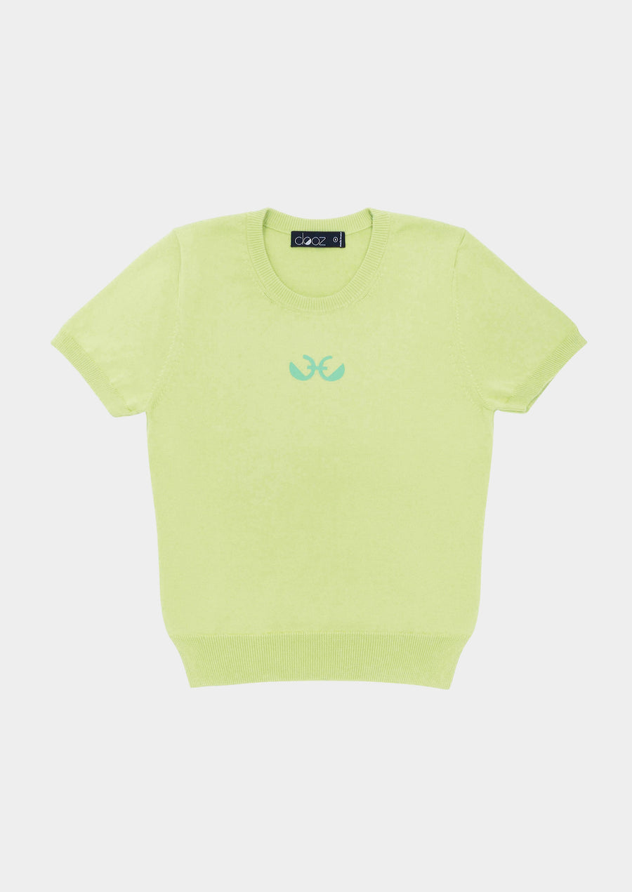 Dooz Pisces lime green cotton knit sweater tee with zodiac glyph