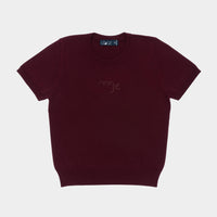 Dooz Virgo burgundy cotton knit short sleeve sweater tee with zodiac glyph