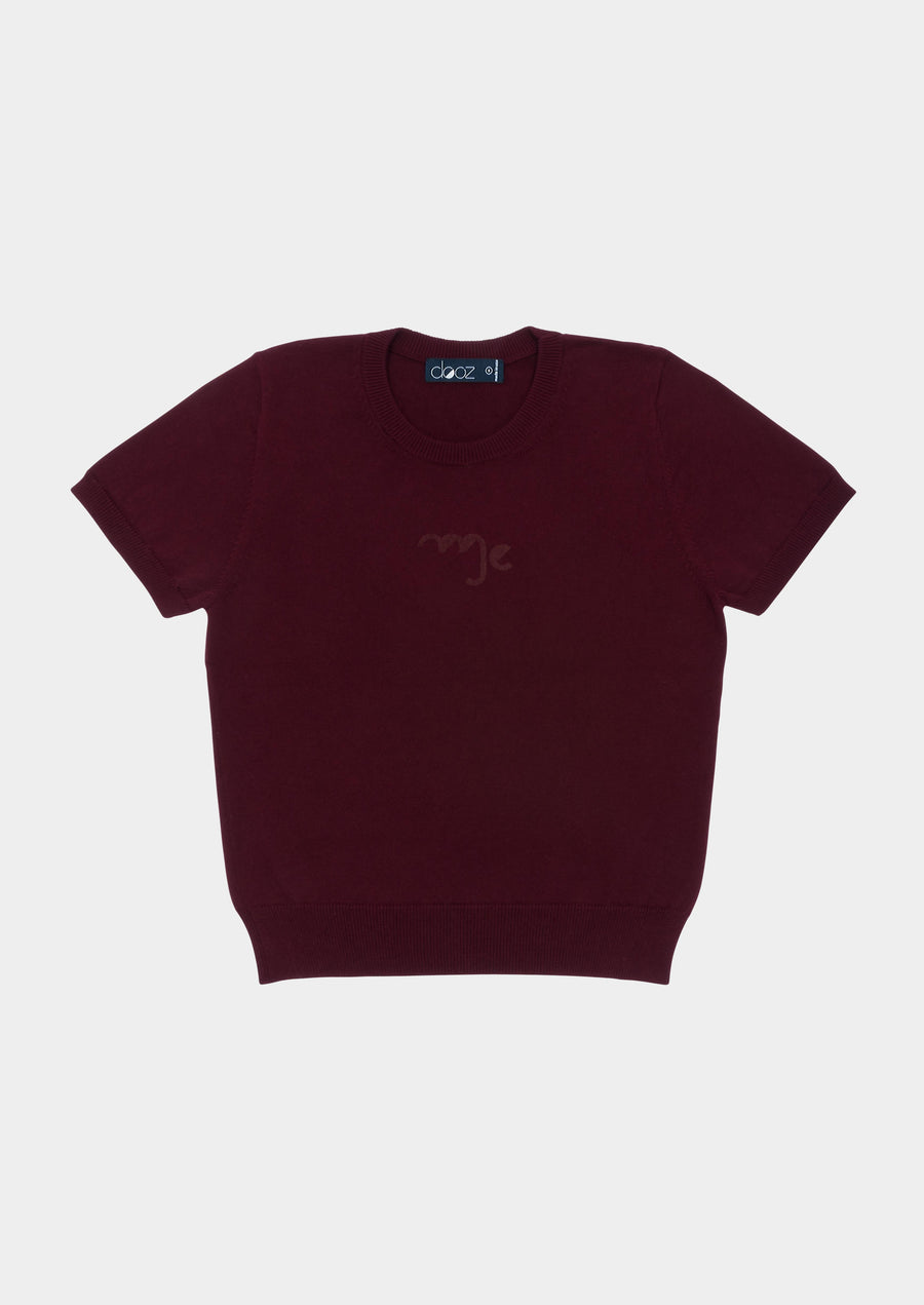 Dooz Virgo burgundy cotton knit short sleeve sweater tee with zodiac glyph
