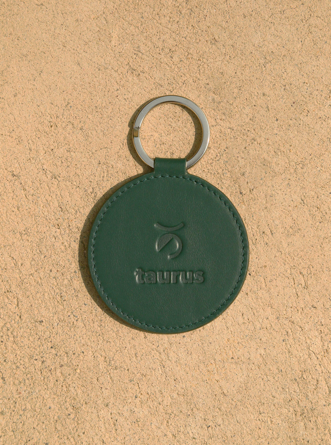DOOZ Taurus keychain key tag embossed green leather made in los angeles