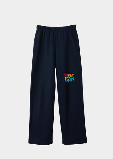 Dooz What's Your Sign? navy cotton fleece sweatpant with elastic waistband and rainbow silkscreen