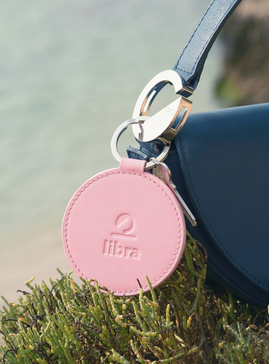 Dooz Libra blush pink leather keychain with Celeste handbag