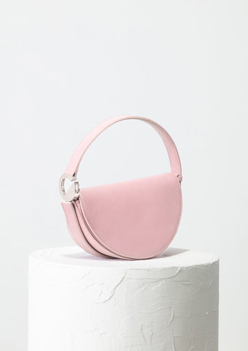Dooz Libra celeste bag womens purse handbag in blush pink italian leather half moon modern chic shape made in usa
