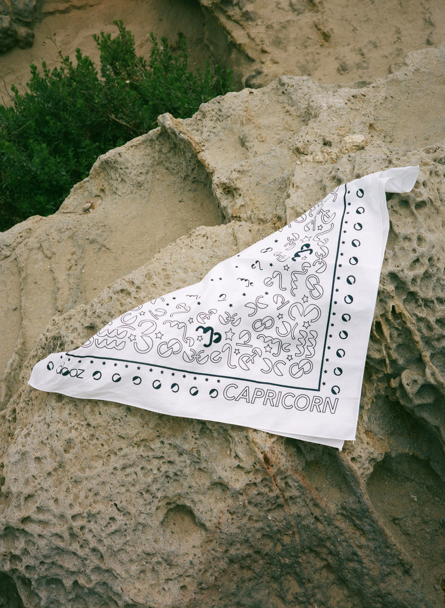 Dooz Capricorn screen printed white cotton triangle bandana 