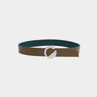 Dooz Capricorn olive green reversible leather belt with silver logo buckle
