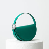 Dooz taurus green italian leather half moon modern chic womens handbag handmade in los angeles