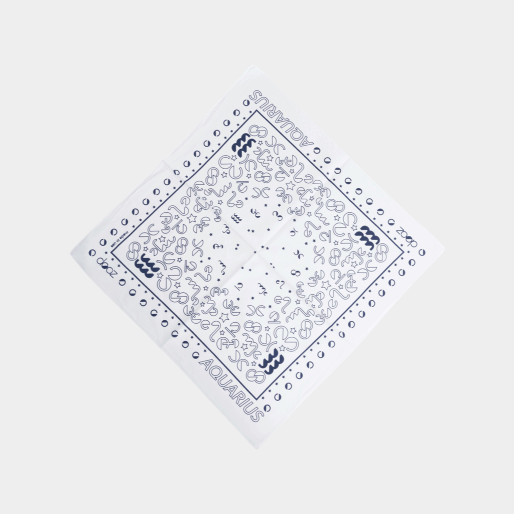 DOOZ Aquarius white cotton zodiac printed bandana