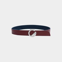 Dooz Virgo burgundy reversible leather belt with silver logo buckle