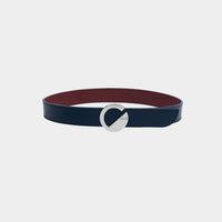 Dooz Scorpio navy blue reversible leather belt with silver logo buckle