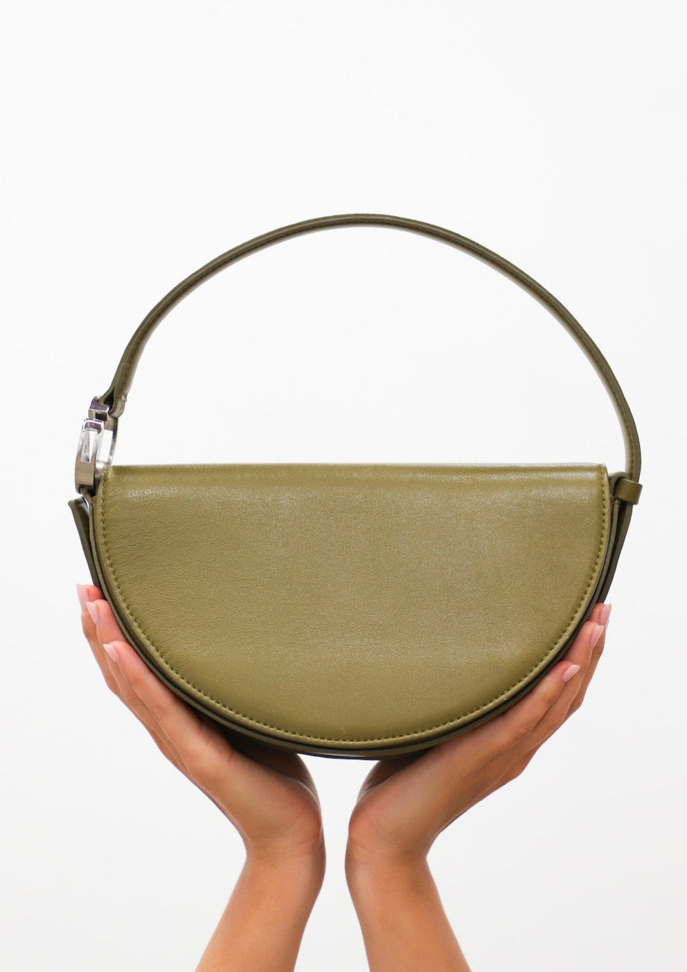 Dooz capricorn olive green genuine italian leather half moon purse handmade in los angeles usa