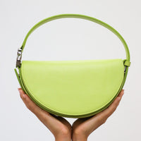 Dooz pisces lime green italian leather handbag circular shape handmade in los angeles usa