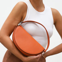 Dooz leo orange rust genuine italian leather handbag half moon circular shape with short strap