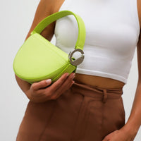 Dooz pisces lime green celeste bag half moon circular shape leather purse short strap silver hardware