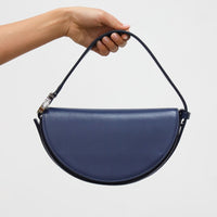 Dooz half moon shape top handle bag navy blue leather power color with short strap