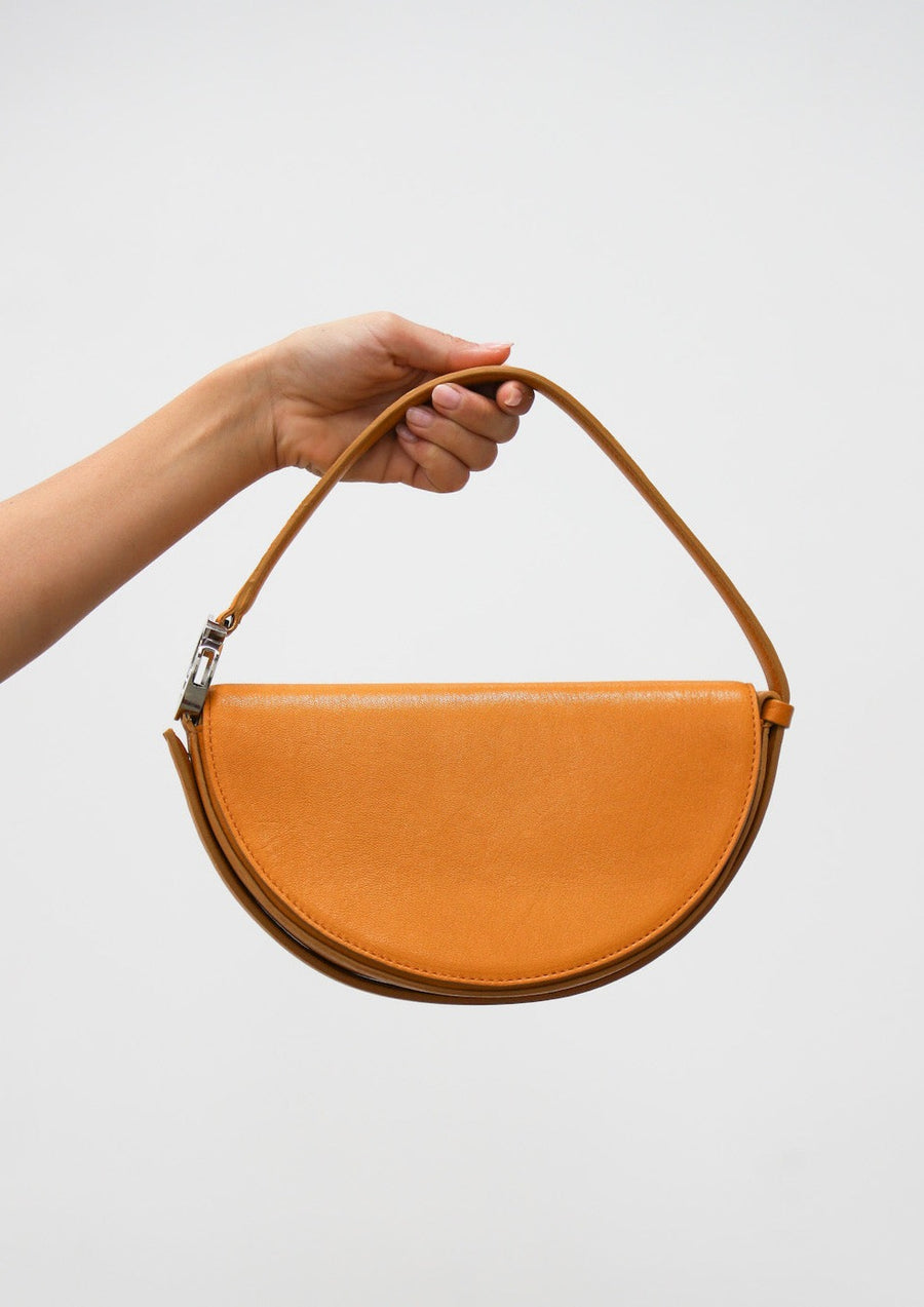 Dooz gemini yellow leather half moon purse top handle sporty chic bag modern design