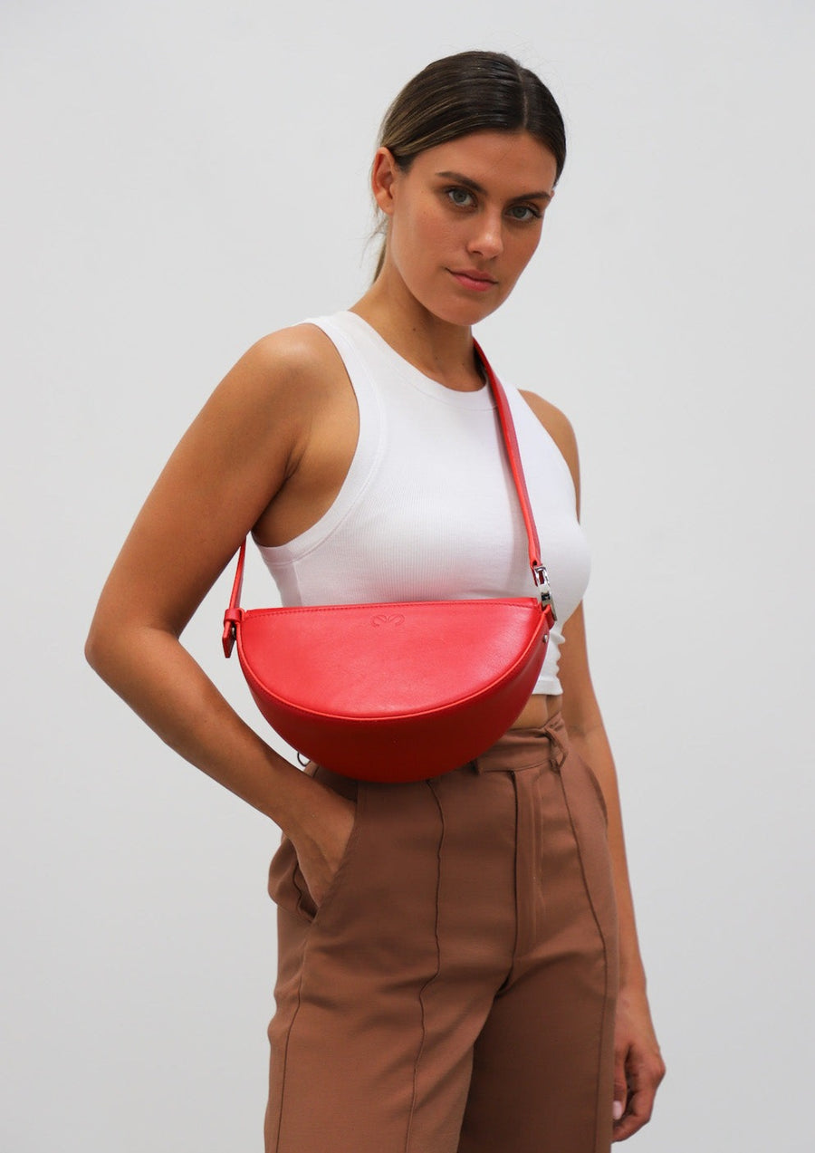 Dooz long strap leather handbag crossbody extension aries red bag 