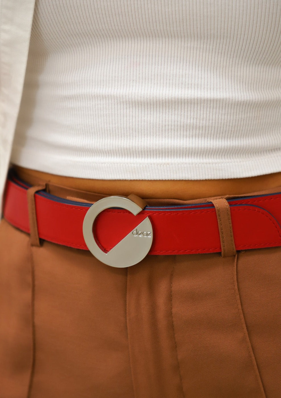 Dooz red genuine italian leather reversible belt handmade in usa with silver hardware