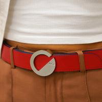 Dooz red genuine italian leather reversible belt handmade in usa with silver hardware