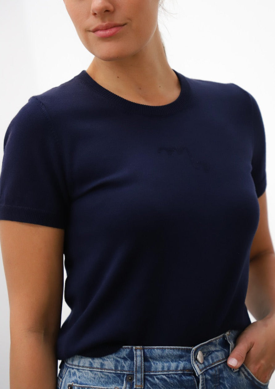 Dooz scorpio navy blue power color shirt knit sweater top with zodiac logo