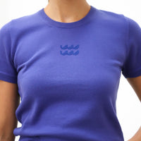 DOOZ Aquarius zodiac sign cobalt knit sweater top made in Los Angeles 100% cotton tee cobalt blue