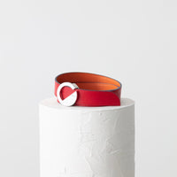 Dooz Aries Leo duo reversible leather belt red and orange unisex silver buckle