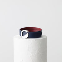 Dooz virgo scorpio unisex reversible leather belt with signature silver buckle burgundy navy