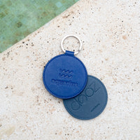 Dooz aquarius leather circle round keychain zodiac sign summer accessory key fob