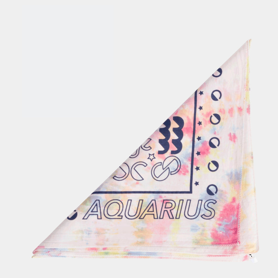 Dooz Aquarius screen printed cotton bandana in rainbow tie dye folded