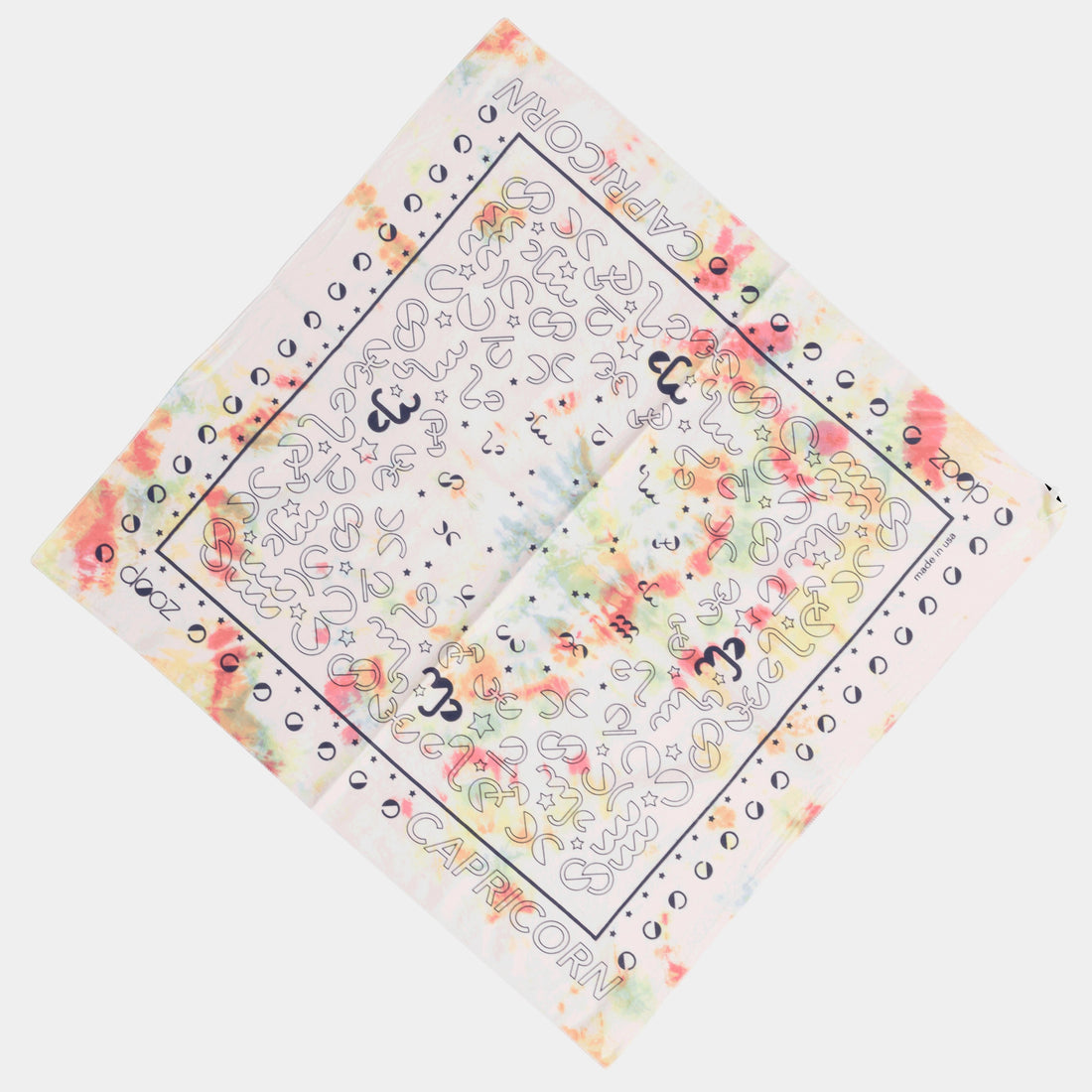 Dooz Capricorn screen printed cotton bandana in rainbow tie dye