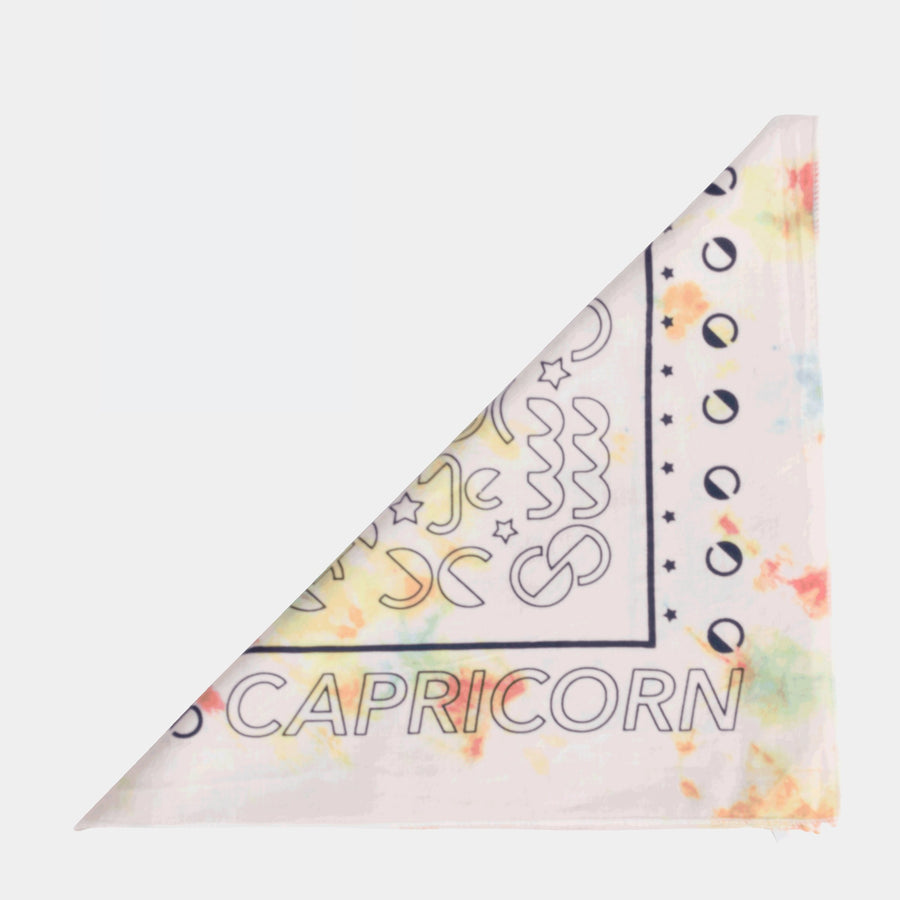 Dooz Capricorn screen printed cotton bandana in rainbow tie dye folded