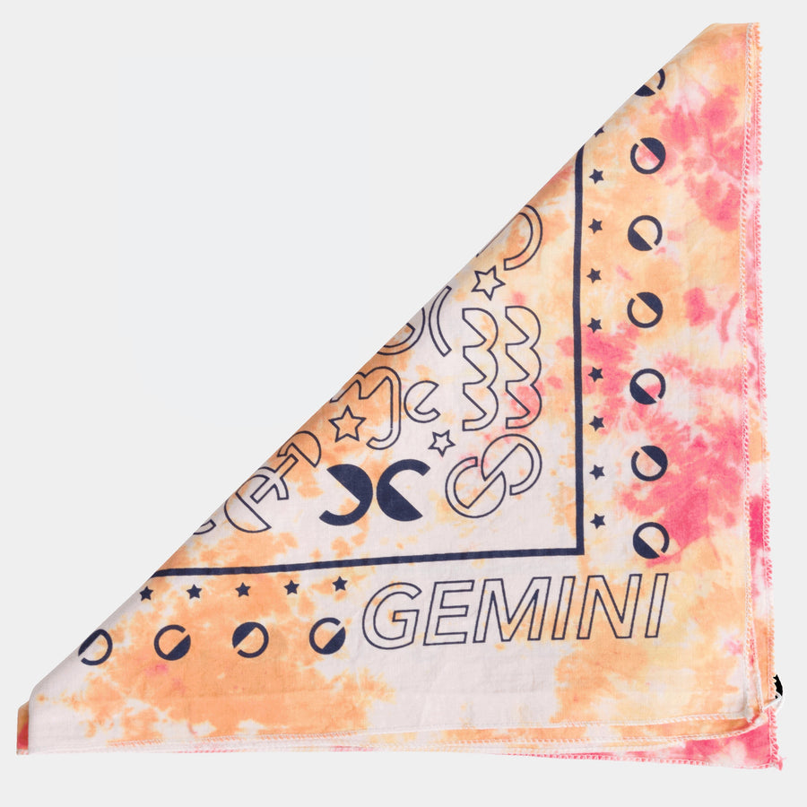 Dooz Gemini screen printed cotton bandana in rainbow tie dye folded