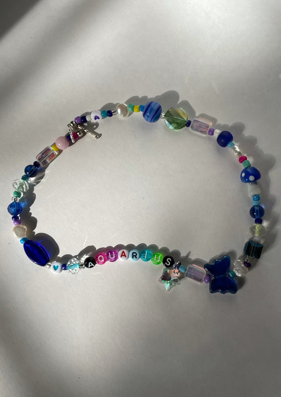 DOOZ astrology gift for her Aquarius Necklace rainbow beads