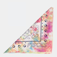 Dooz Pisces screen printed cotton bandana in rainbow tie dye folded