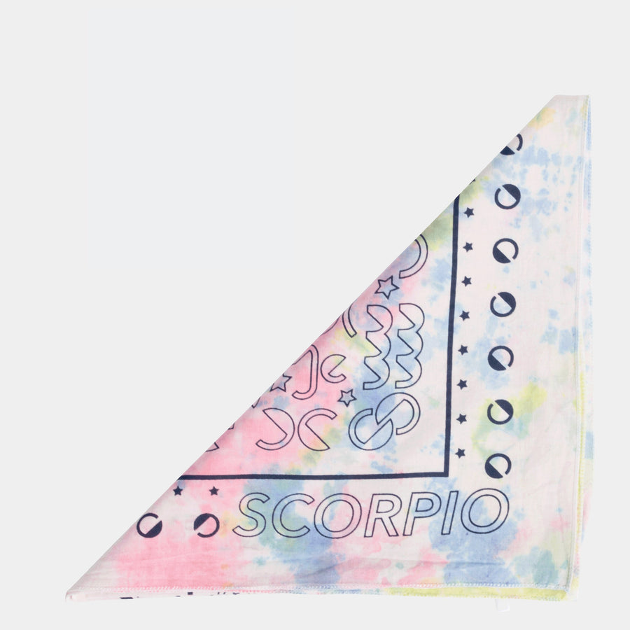 Dooz Scorpio screen printed cotton bandana in rainbow tie dye folded