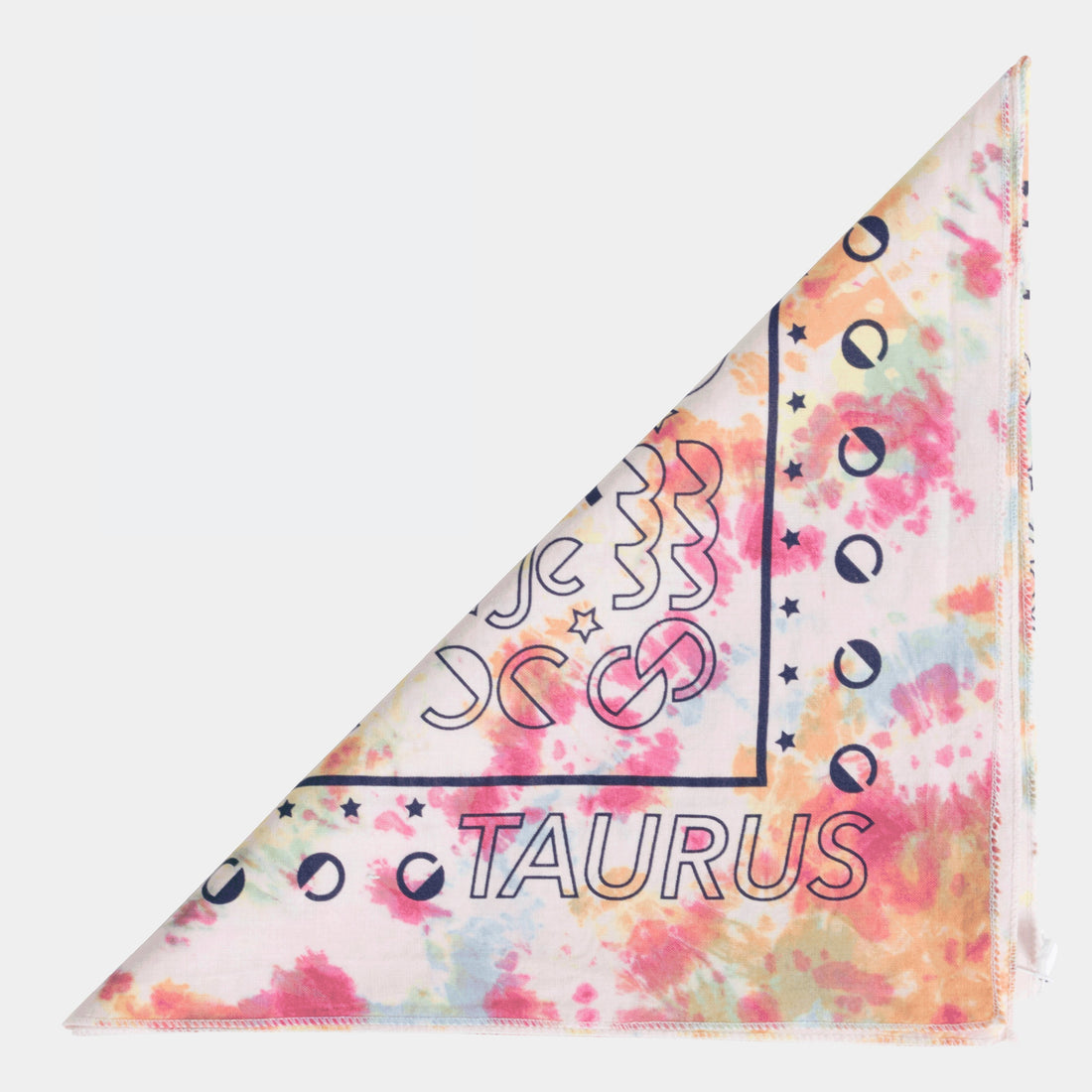 Dooz Taurus screen printed cotton bandana in rainbow tie dye folded